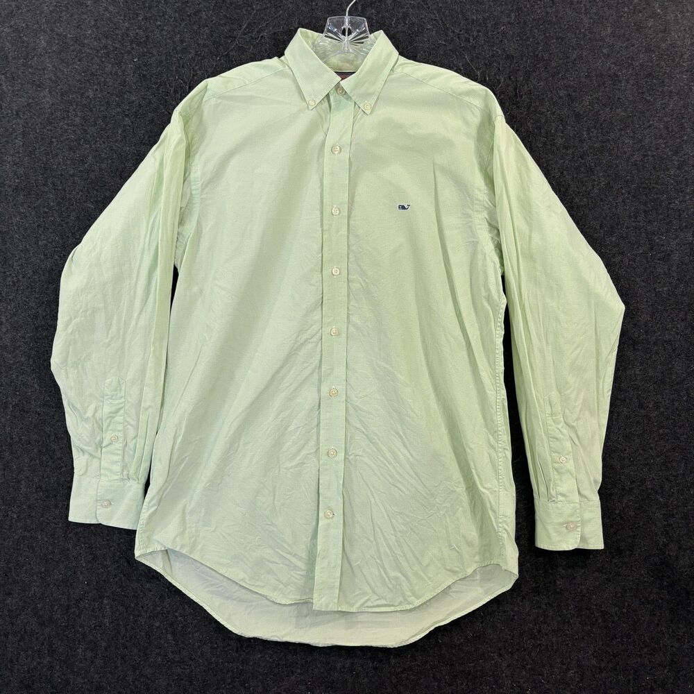 Vineyard Vines Whale Shirt Men's XL Green Check Cotton Button Down Casual Preppy